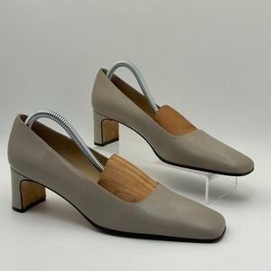 Talbots Leather Pumps Women 9N Taupe Square Toe Block Heel Shoes Minimalist Work